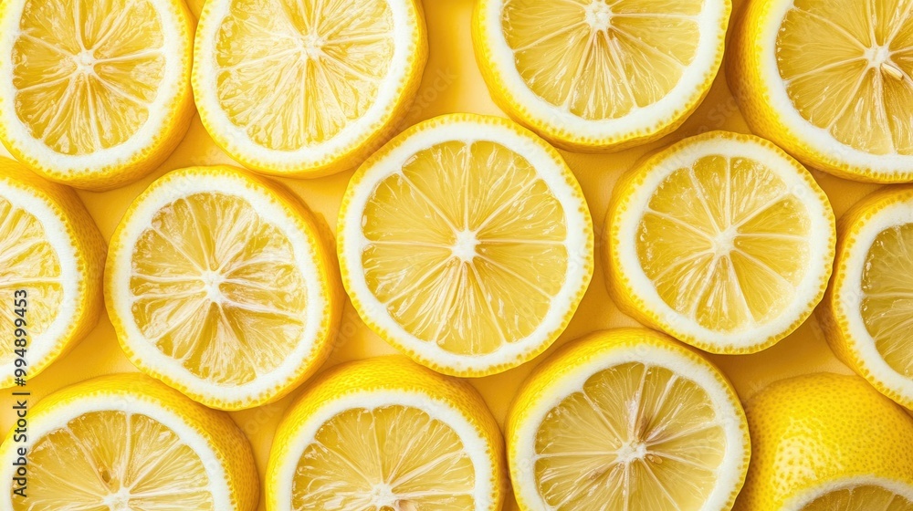Freshly cut lemon slices arranged in a pattern, with bright yellow and fresh aroma. Freshly cut lemon slices arranged in a pattern, with bright yellow and fresh aroma.