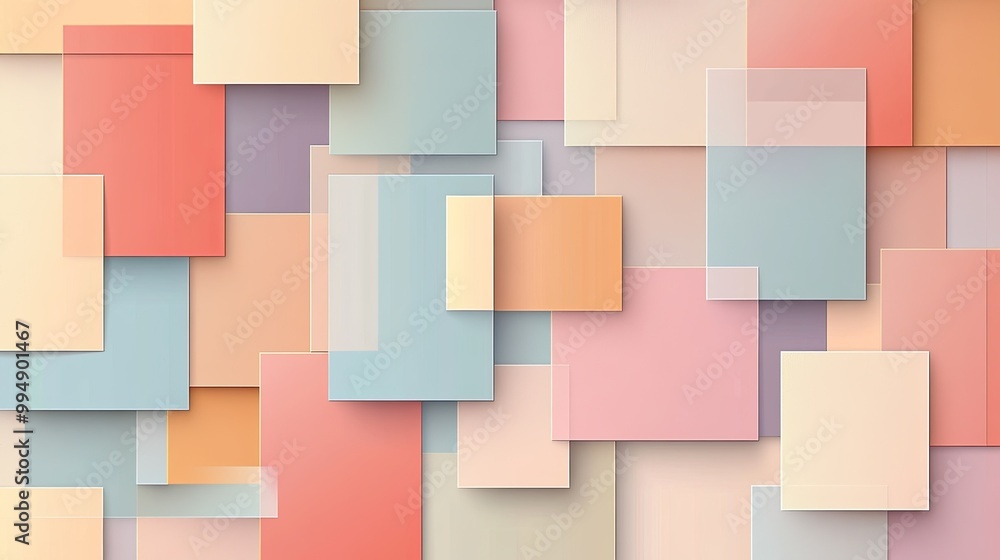 Abstract Geometric Pattern of Overlapping Pastel Squares Abstract Geometric Pattern of Overlapping Pastel Squares