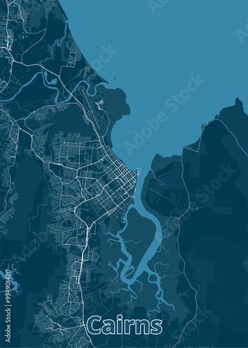 Cairns , Australia artistic blueprint map poster