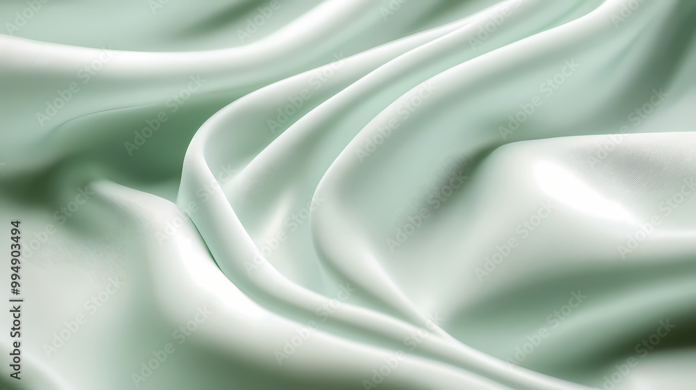 Fototapeta premium A close-up of a mint green fabric background, soft texture with subtle folds, light and shadow play creating a gentle wave effect. Shadow Play. Illustration