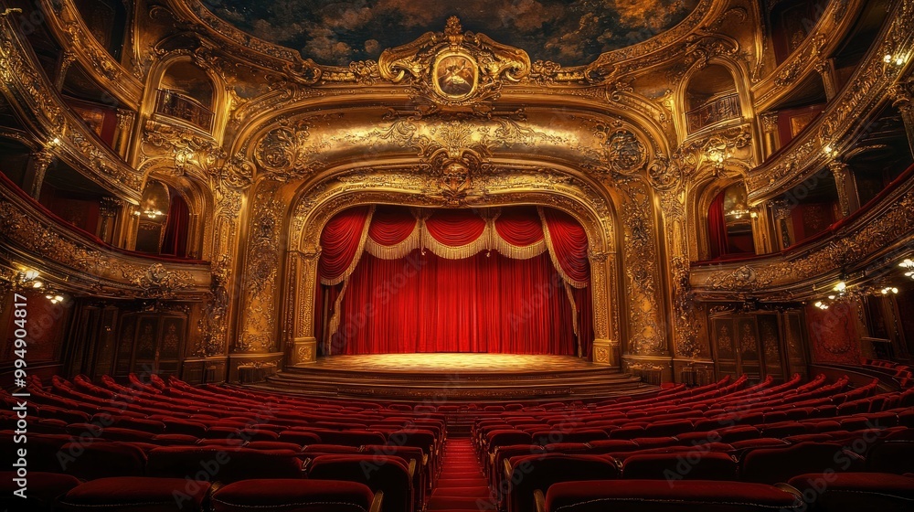 The grand opera house interior, with ornate gold details and red velvet ...