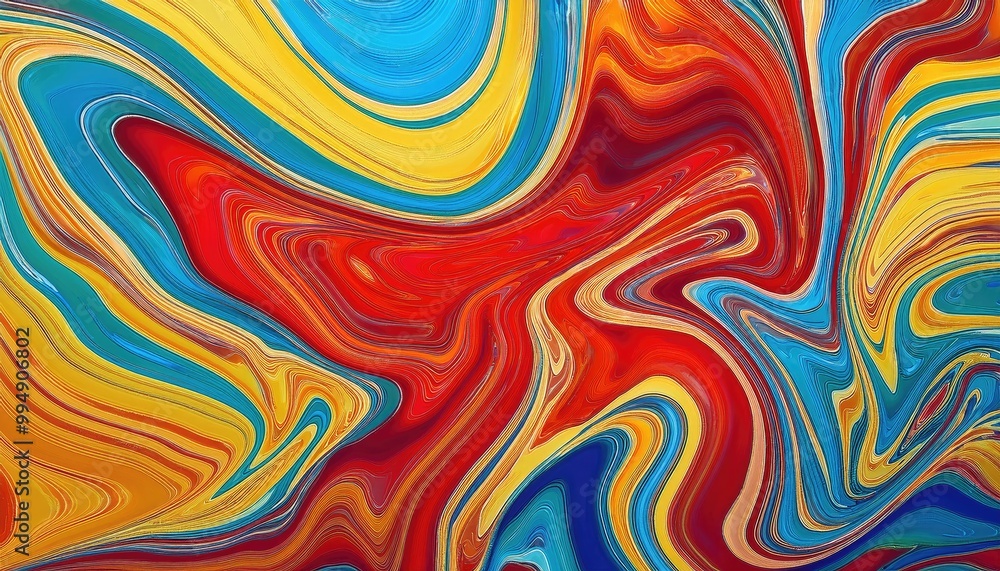 Abstract liquid art in red, blue, yellow Abstract liquid art in red, blue, yellow