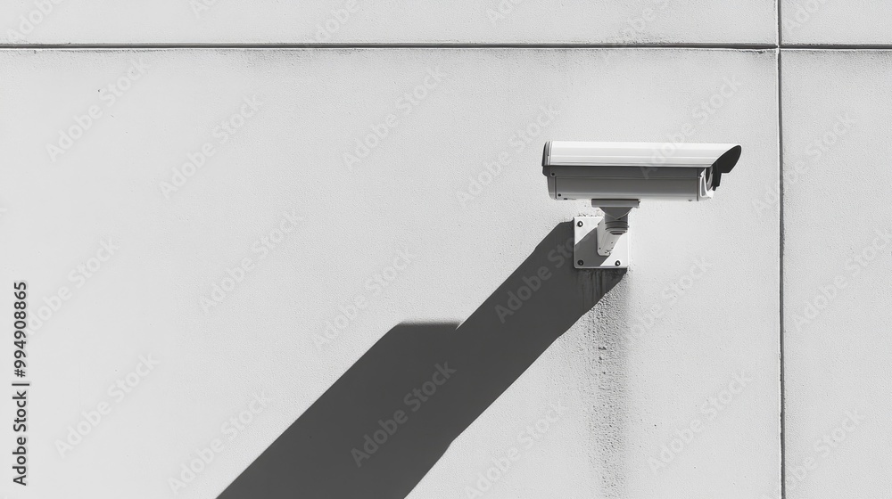 Security Camera Mounted on White Wall with Long Shadow Security Camera Mounted on White Wall with Long Shadow