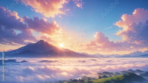 anime aesthetic beautiful sky background illustration