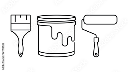 Painting tools set with roller, bucket and brush icon vector
