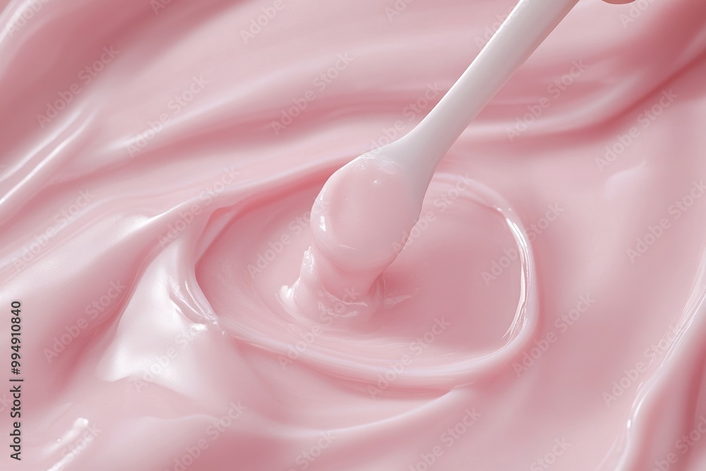 Smooth Pink Cream on White Surface with Spoon Smooth Pink Cream on White Surface with Spoon