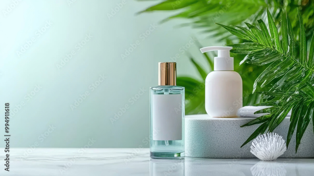 Elegant skincare products on a marble surface Elegant skincare products on a marble surface