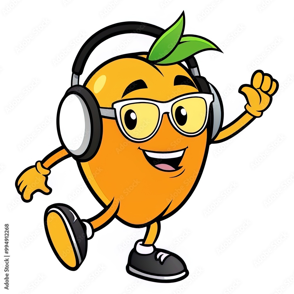 Cute and Funny Dancing Mango With Headphone and glasses. Dancing Mango Illustration on a white background. Cute and Funny Dancing Mango With Headphone and glasses. Dancing Mango Illustration on a white background.
