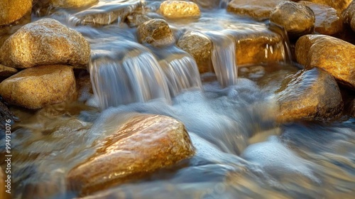 Water Flowing Over Smooth Rocks in a Stream photo