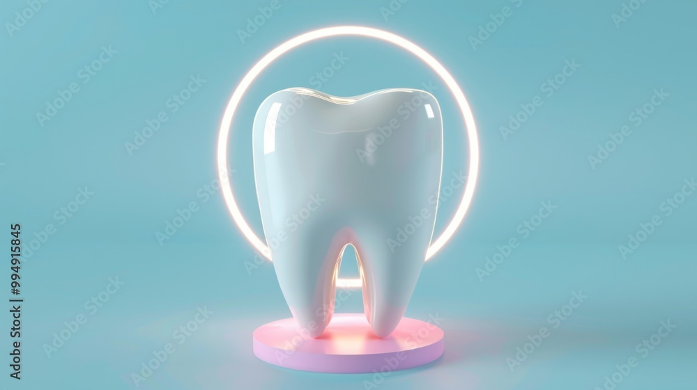 A tooth is smiling on a blue background A tooth is smiling on a blue background