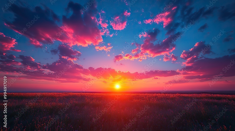 A summer sunset casts vibrant colors across the sky, signaling the end of a warm, sunny day. A summer sunset casts vibrant colors across the sky, signaling the end of a warm, sunny day.