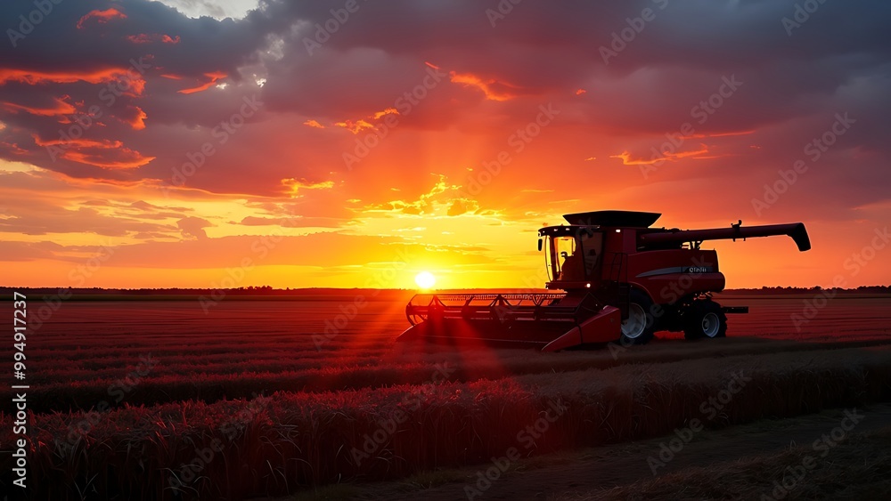 Agricultural machinery working in the fields at sunset, capturing the essence of modern farming. The warm glow of the setting sun highlights the equipment and the expansive farmland. Agricultural machinery working in the fields at sunset, capturing the essence of modern farming. The warm glow of the setting sun highlights the equipment and the expansive farmland.