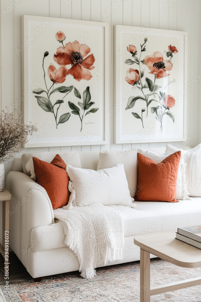 Naklejka premium Elegant living room with comfortable sofa. Interior design