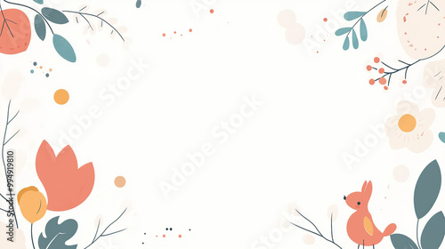 Cute, simple cartoon frame border vector background with leaves,