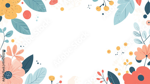 Cute, simple cartoon frame border vector background with leaves,