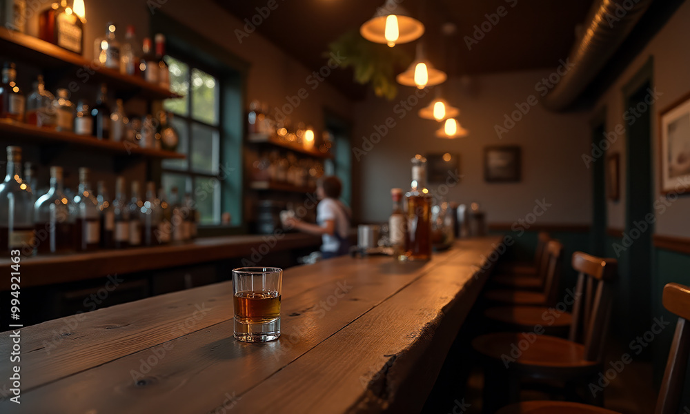 大きな木製カウンターのある雰囲気のいいバー カフェ 店内   Bar with a nice atmosphere with a large wooden counter Cafe interior  