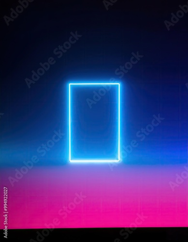 Neon light frame on a blue and pink background