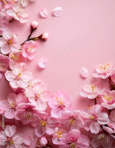 Pink cherry blossoms on pink