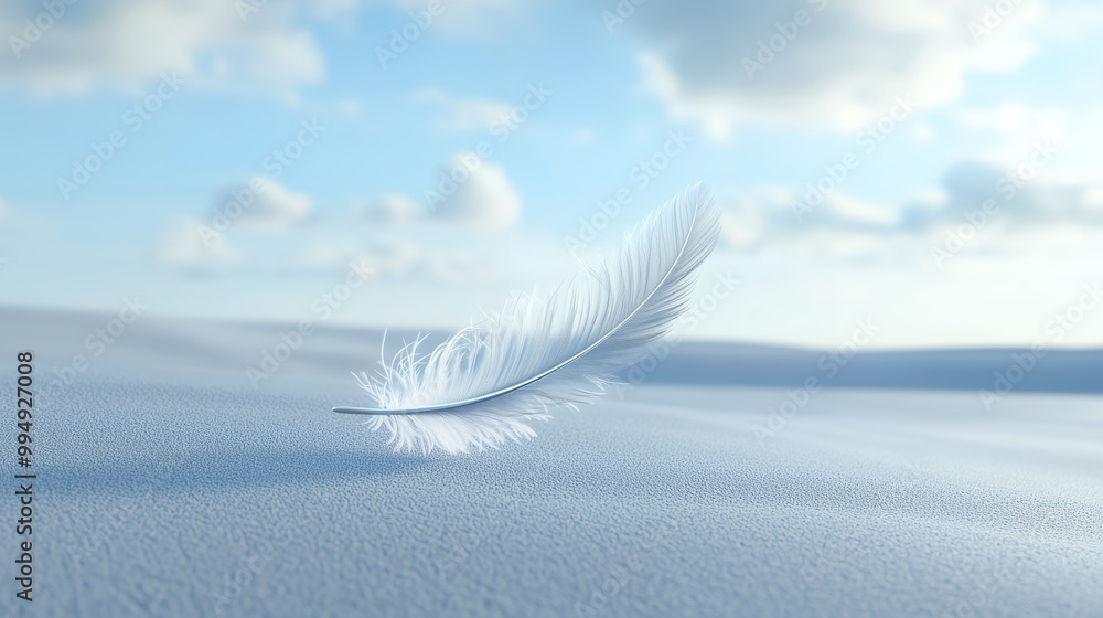 White feather floating in the sky with clouds, freedom, hope, and dreams concept White feather floating in the sky with clouds, freedom, hope, and dreams concept