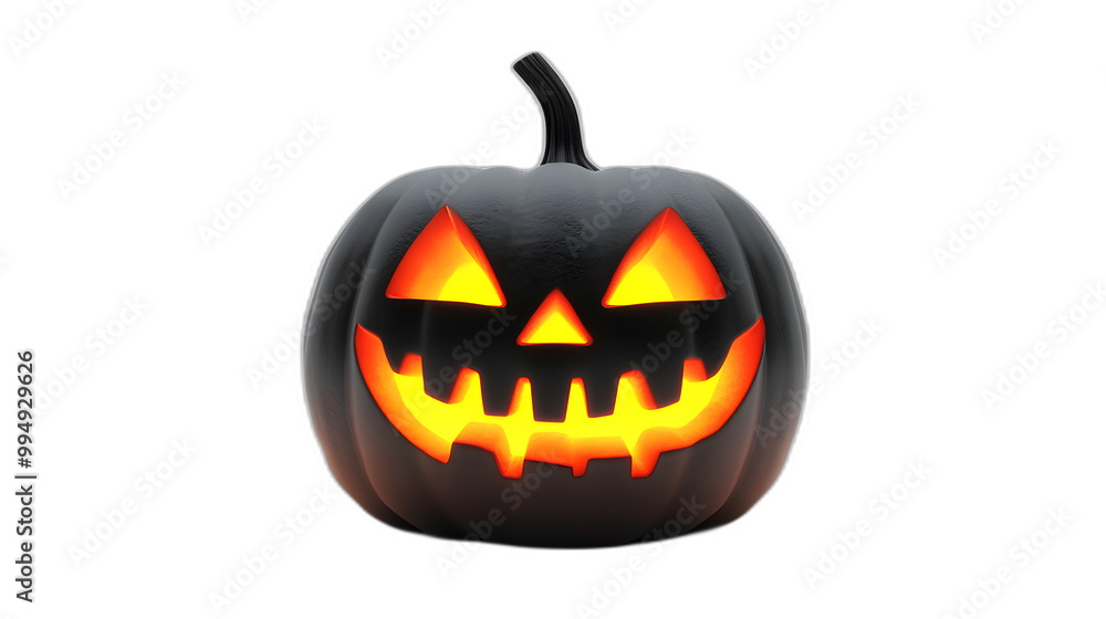A jack-o-lantern with glowing red eyes isolated on a plain white background A jack-o-lantern with glowing red eyes isolated on a plain white background