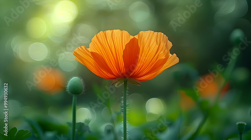 Orange Poppy Flower in a Green Field