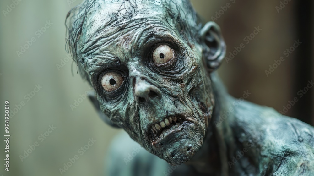 Close up Portrait of a Creepy Zombie with Open Mouth and Empty Eyes Close up Portrait of a Creepy Zombie with Open Mouth and Empty Eyes