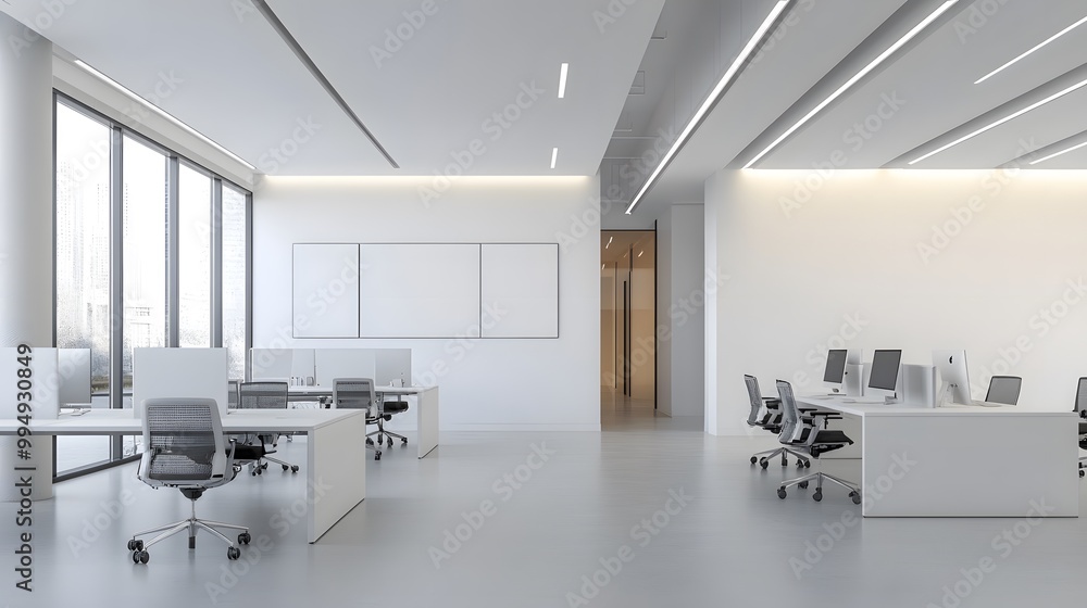 Fototapeta premium White open space office interior, mock up wall. 