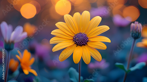 Yellow Flower with Purple Center Illustration