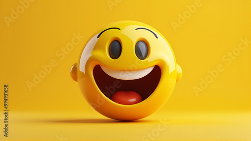 A cheerful yellow smiley face against a yellow background. World Smile day, Emoji Day and Laughter Day. World Smile day concept photo