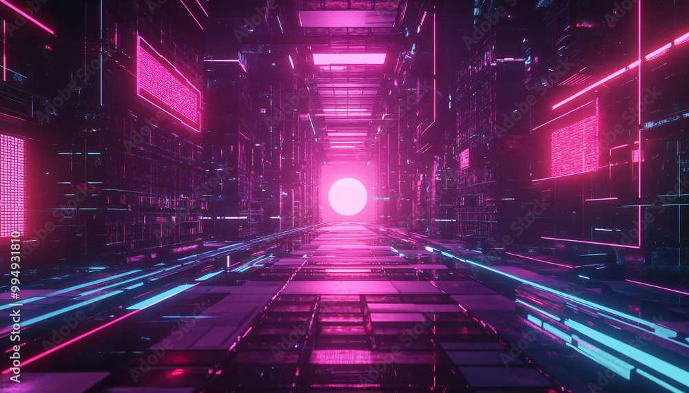 A retro-futuristic design with neon grids, VHS glitches, and pixelated elements, taking inspiration from 80s sci-fi movies and video games A retro-futuristic design with neon grids, VHS glitches, and pixelated elements, taking inspiration from 80s sci-fi movies and video games
