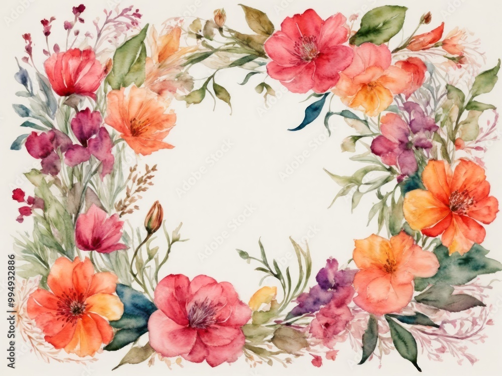 Floral boarder frame with white copy space background water color style. Floral boarder frame with white copy space background water color style.
