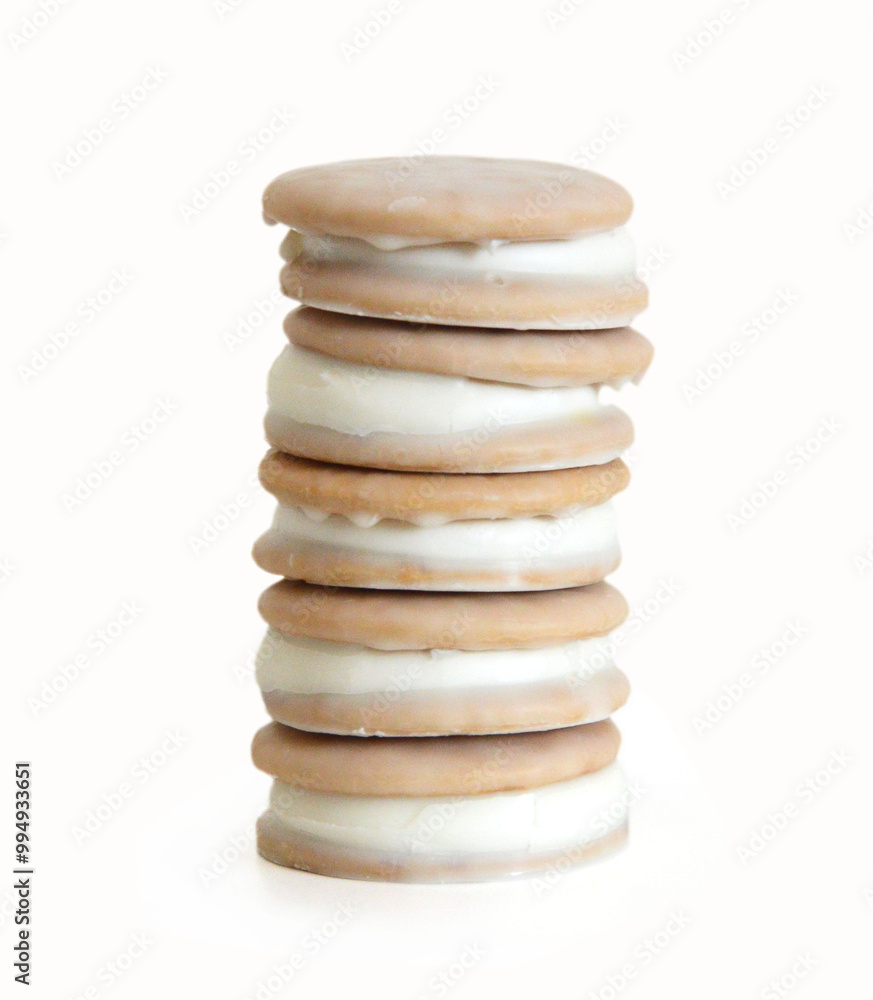 Sweet cookies and cream on white background, Dessert. Sweet cookies and cream on white background, Dessert.