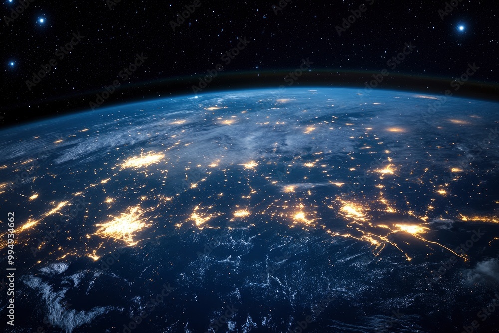 Night planet earth from space with light lines of communication and connection. Business and finance, concept. Global communications system and the World Wide Web. generative ai Night planet earth from space with light lines of communication and connection. Business and finance, concept. Global communications system and the World Wide Web. generative ai