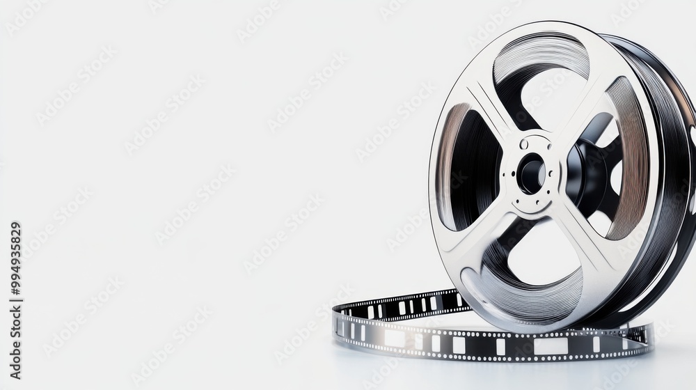 Obraz premium Film reel and strip isolated on white background.