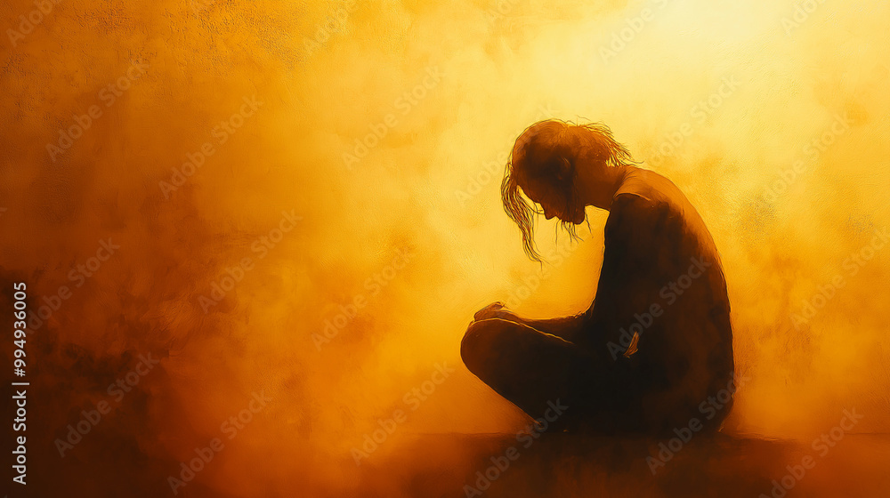 Fasting and Prayer, a quiet scene of a person deep in prayer, fasting, with copy space, Yom Kippur Fasting and Prayer, a quiet scene of a person deep in prayer, fasting, with copy space, Yom Kippur