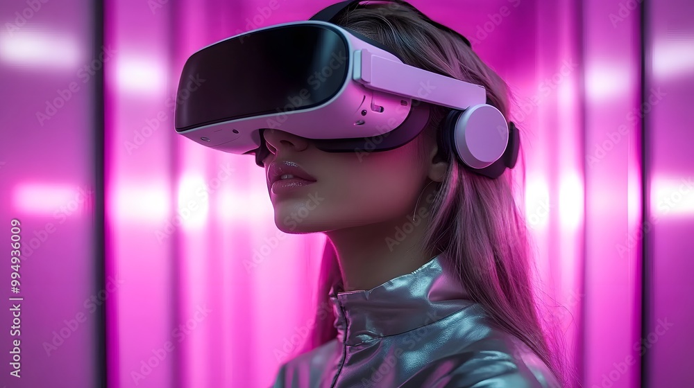 A serene young woman long hair meditating in a futuristic virtual environment A serene young woman long hair meditating in a futuristic virtual environment