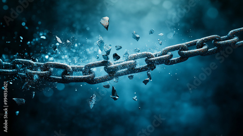 Breaking Chains of Sin, shattered chains symbolizing freedom from sins, with copy space, Yom Kippur