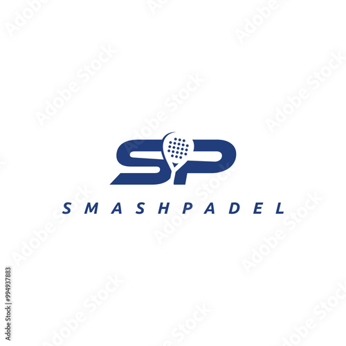SP smash padel vector letter logo with padel racket