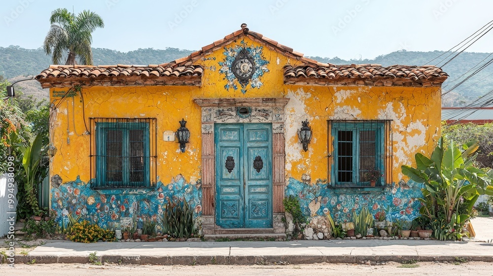 Fototapeta premium Yellow House with Blue Door