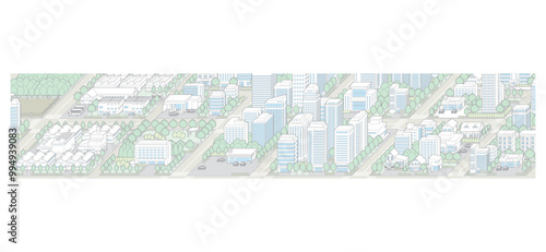 都市景観の立体イラスト.  建物のベクターイラスト.