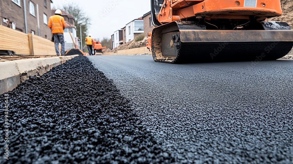 Freshly Laid Asphalt Road Construction Freshly Laid Asphalt Road Construction