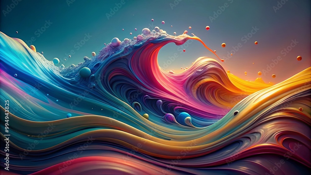 Abstract Wave of Vivid Colors, Swirling and Flowing with Bubbles and Depth Abstract Wave of Vivid Colors, Swirling and Flowing with Bubbles and Depth