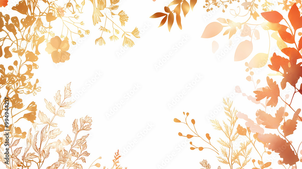 Floral border frame card template. golden gradient on white background.vector design illustration. for bunner, wedding card. rectangle corners sides decoration. Victorian Garden. Illustration Floral border frame card template. golden gradient on white background.vector design illustration. for bunner, wedding card. rectangle corners sides decoration. Victorian Garden. Illustration