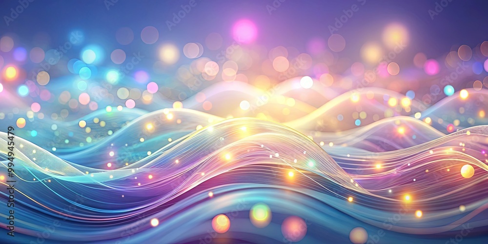 Abstract Wavy Lines with Glittering Bokeh Lights in a Serene Color Palette Abstract Wavy Lines with Glittering Bokeh Lights in a Serene Color Palette