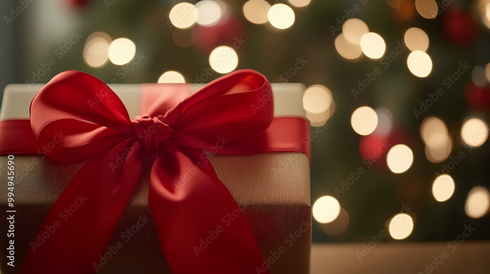 Elegant Gift Box with Red Ribbon for Festive Occasions Elegant Gift Box with Red Ribbon for Festive Occasions