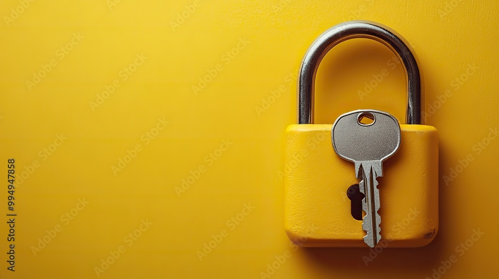 A yellow padlock and keys are displayed on a yellow background, creating a cohesive and secure visual. A yellow padlock and keys are displayed on a yellow background, creating a cohesive and secure visual.