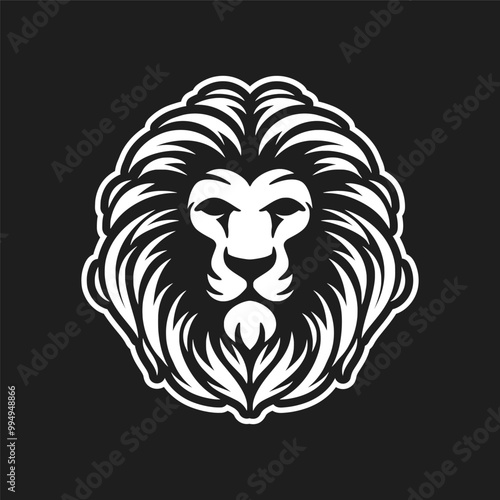 lion head mascot logo vector illustration black and white