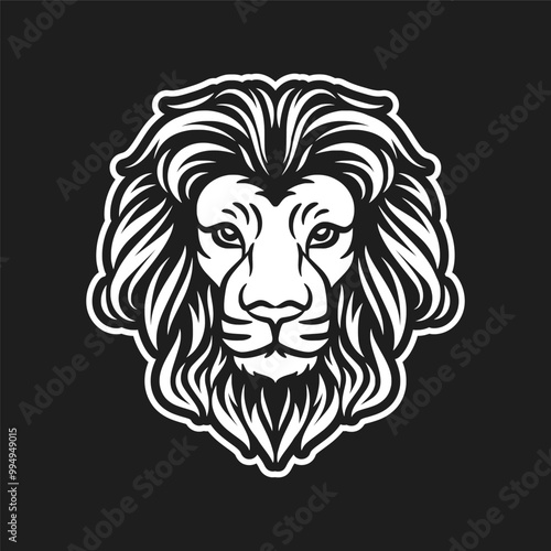 lion head mascot logo vector illustration black and white