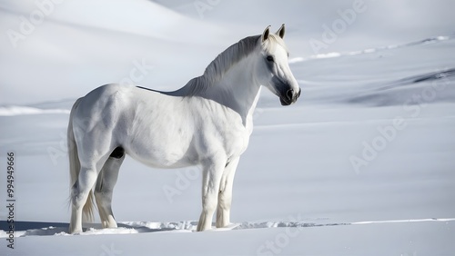 Akhal-Teke horse in snow-covered landscape