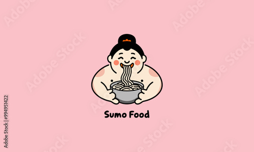Sumo character eating noodles with a bowl Sumo Food  logo